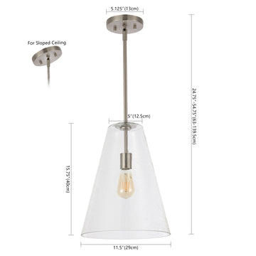 Arlo 11.5" Mid-Century Modern Iron/Seeded Glass LED Pendant - JONATHAN Y